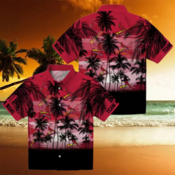 St. Louis Cardinals Sunset Scene Hawaiian Shirt   Custom MLB Fan Shirt in Red & Black