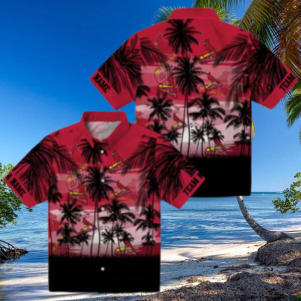 St. Louis Cardinals Sunset Scene Hawaiian Shirt   Custom MLB Fan Shirt in Red & Black