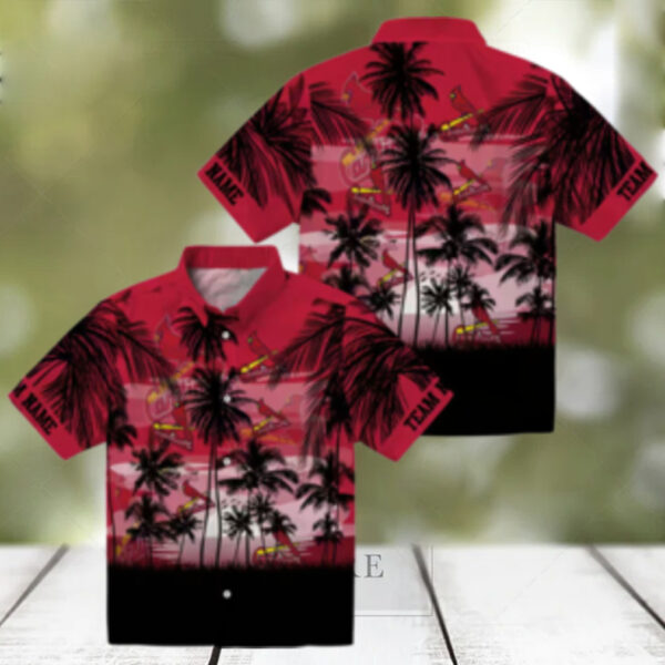 St. Louis Cardinals Sunset Scene Hawaiian Shirt   Custom MLB Fan Shirt in Red & Black