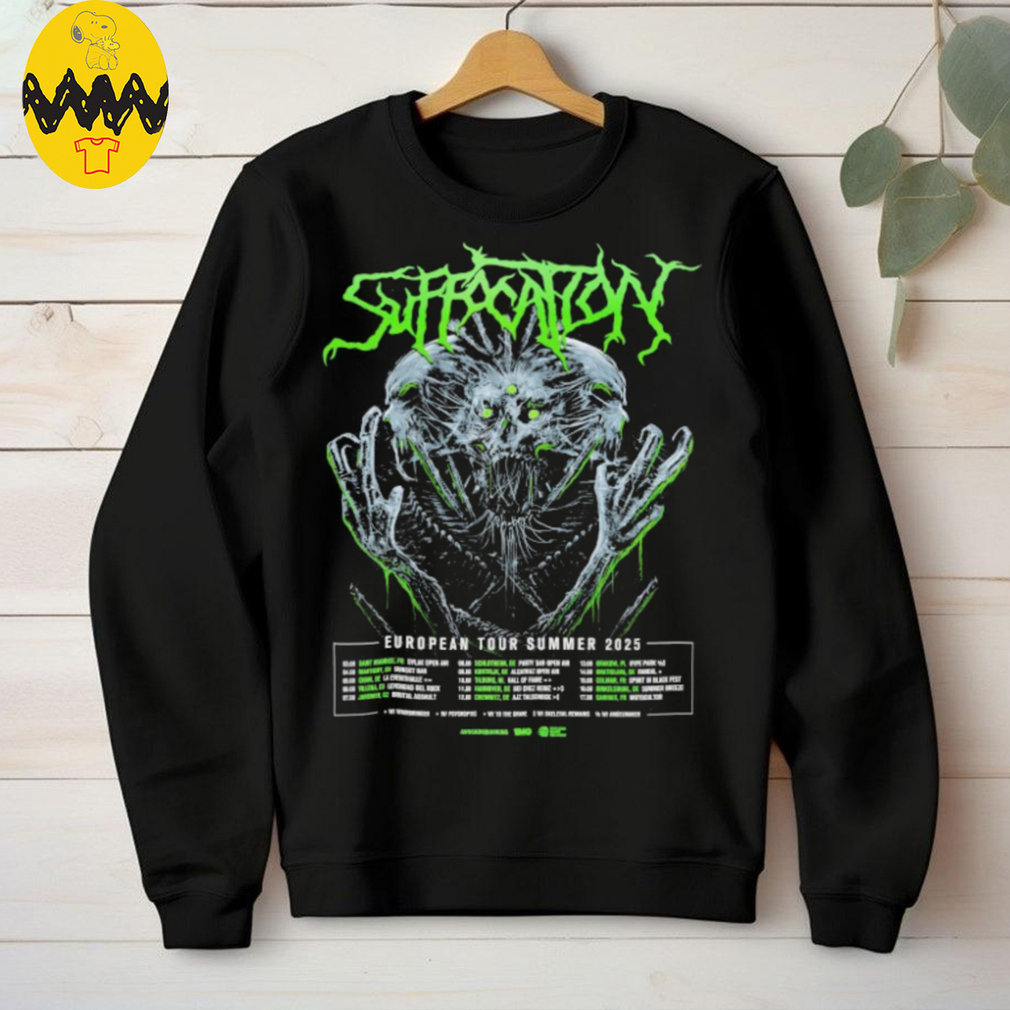 Suffocation European Tour Summer 2025 Start In Saint Maurice FR On August 3 2025 T shirts Suffocation European Tour Summer 2025 Start In Saint Maurice FR On August 3 2025 T shirts