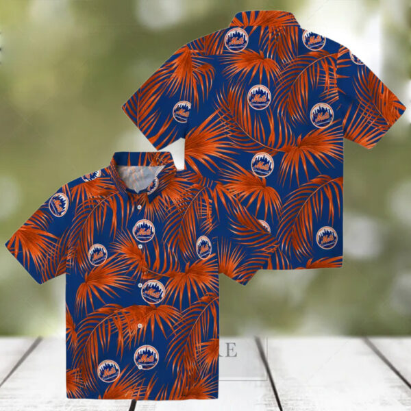 Summer Ready New York Mets Hawaiian Shirt   Blue Palm Leaves MLB Shirt