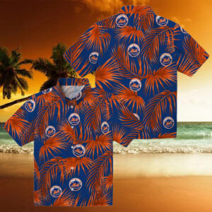 Summer Ready New York Mets Hawaiian Shirt   Blue Palm Leaves MLB Shirt