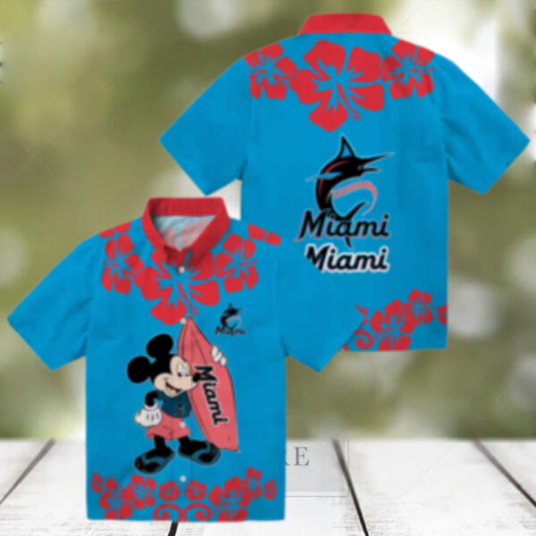 Surfing Mickey Miami Marlins Tropical Hawaiian Shirt for Men, MLB Fan Gift