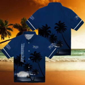 Tampa Bay Rays Summer Casual Shirt   Navy Hawaiian Top with Sunset & Beach Print