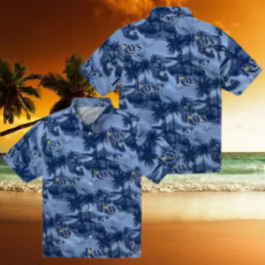 Tampa Bay Rays Tropical Coastal Palms Hawaiian Shirt   Navy Summer Fan Gear