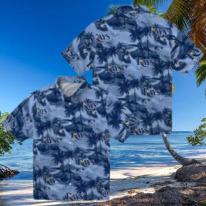 Tampa Bay Rays Tropical Coastal Palms Hawaiian Shirt   Navy Summer Fan Gear