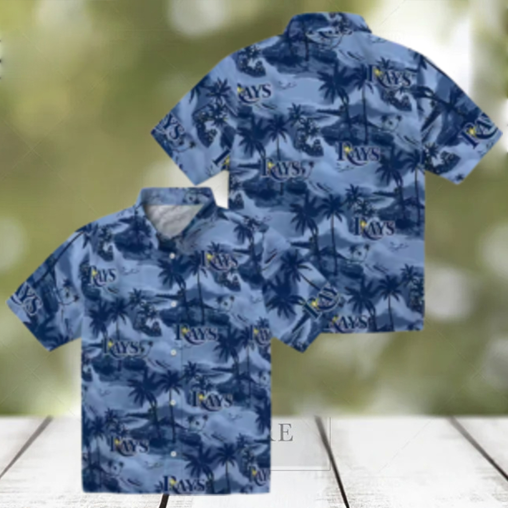 Tampa Bay Rays Tropical Coastal Palms Hawaiian Shirt Navy Summer Fan Gear Tampa Bay Rays Tropical Coastal Palms Hawaiian Shirt Navy Summer Fan Gear