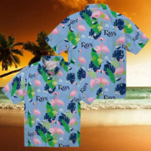 Tampa Bay Rays Tropical Flamingo Hawaiian Shirt in Navy Green