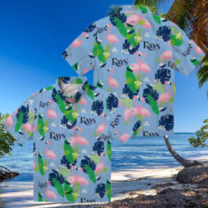 Tampa Bay Rays Tropical Flamingo Hawaiian Shirt in Navy Green