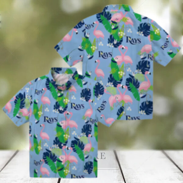 Tampa Bay Rays Tropical Flamingo Hawaiian Shirt in Navy Green
