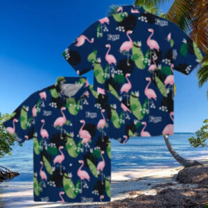 Tampa Bay Rays Tropical Hawaiian Shirt   Navy Flamingo Leaf Fan Favorite