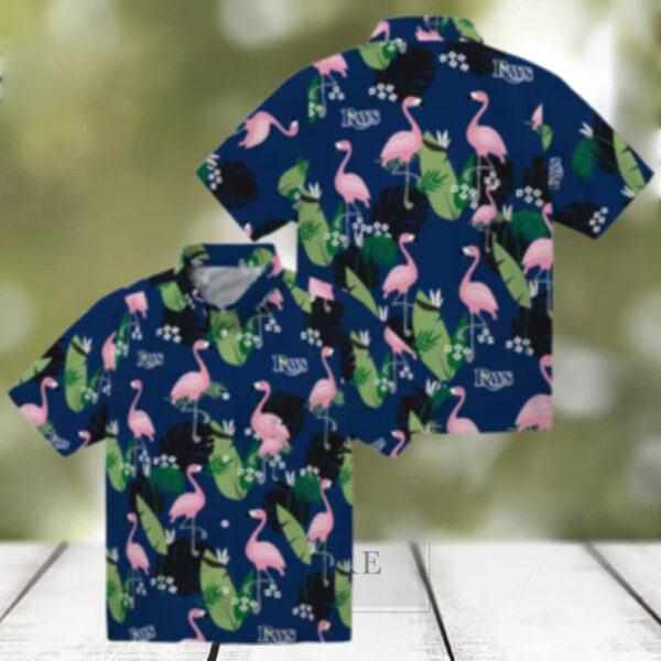 Tampa Bay Rays Tropical Hawaiian Shirt   Navy Flamingo Leaf Fan Favorite