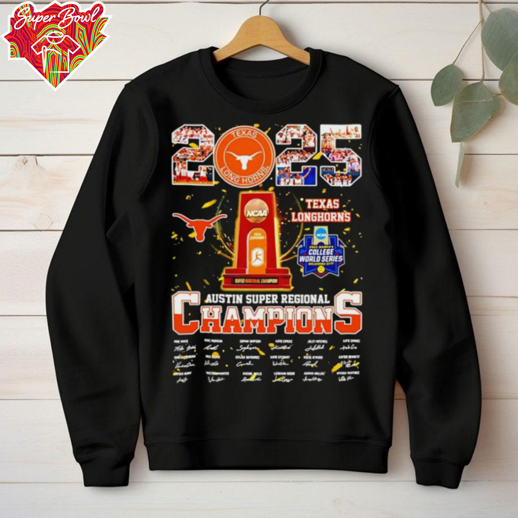 Texas Longhorns 2025 Austin Super Regional Champions signatures shirt Texas Longhorns 2025 Austin Super Regional Champions signatures shirt