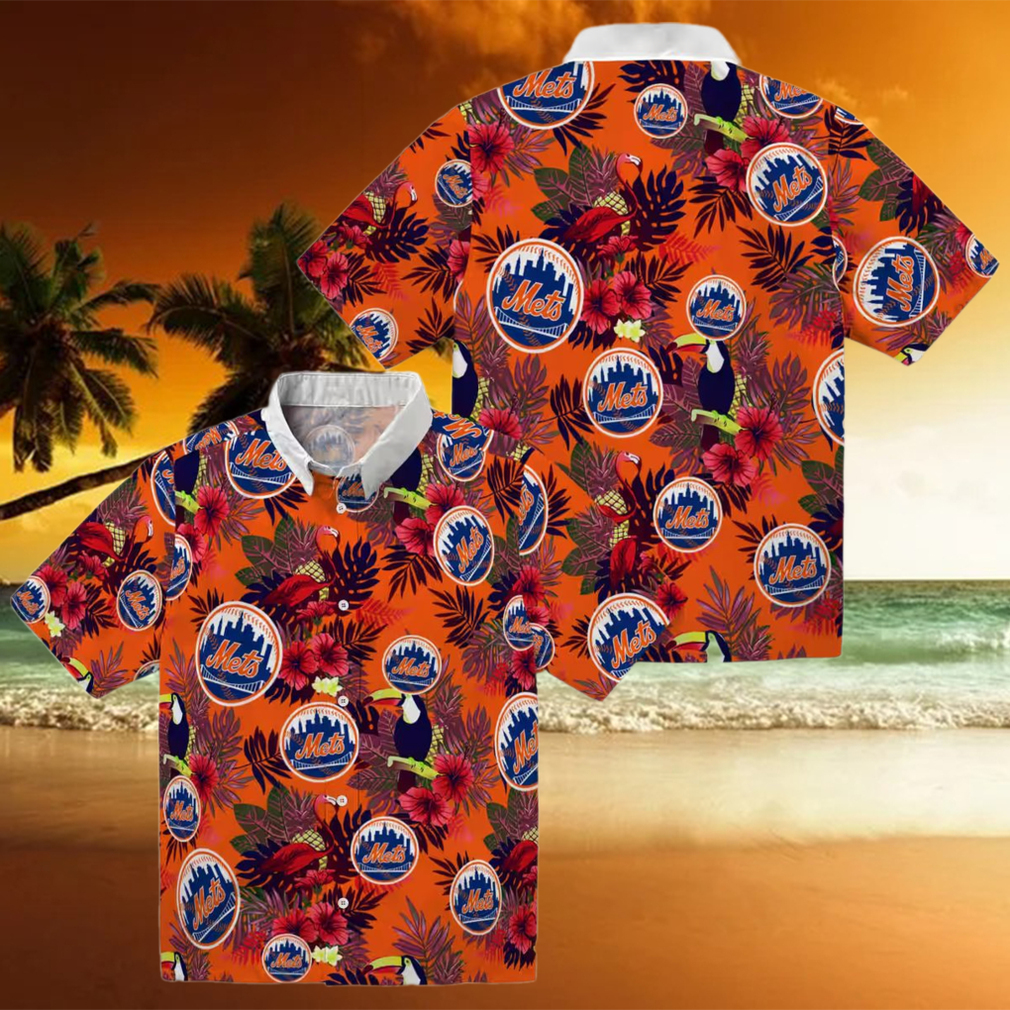 Trendy New York Mets Aloha Hawaiian Shirt Tropical Floral Toucan Blue & Red Design Trendy New York Mets Aloha Hawaiian Shirt Tropical Floral Toucan Blue & Red Design