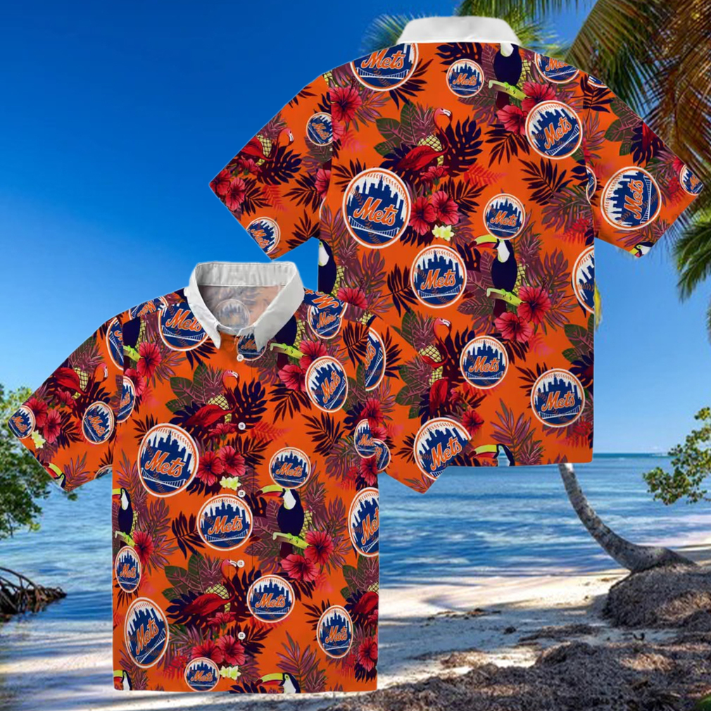 Trendy New York Mets Aloha Hawaiian Shirt Tropical Floral Toucan Blue & Red Design Trendy New York Mets Aloha Hawaiian Shirt Tropical Floral Toucan Blue & Red Design