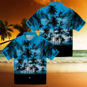 Unique Miami Marlins Tropical Hawaiian Shirt   Blue & Black Sunset Baseball Fan Gift