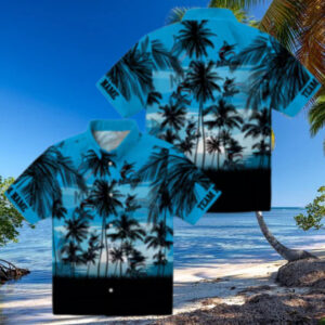 Unique Miami Marlins Tropical Hawaiian Shirt   Blue & Black Sunset Baseball Fan Gift