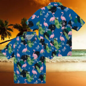 Unisex Dodgers Hawaiian Shirt   Blue Flamingo Leaf Print for MLB Fans & Vacation