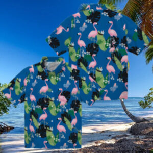 Unisex Dodgers Hawaiian Shirt   Blue Flamingo Leaf Print for MLB Fans & Vacation