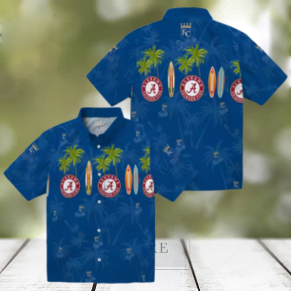 Women's Kansas City Royals Aloha Hawaiian Shirt Blue Palm & Surfboard Design Women's Kansas City Royals Aloha Hawaiian Shirt Blue Palm & Surfboard Design
