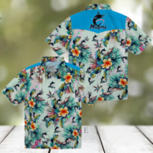 Women’s Miami Marlins Floral Hawaiian Shirt Green Foliage Game Day Look