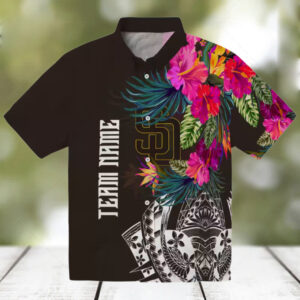 san diego padres button down brown hawaiian shirt floral polynesian design for baseball fans 0
