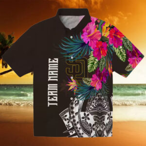 san diego padres button down brown hawaiian shirt floral polynesian design for baseball fans 0