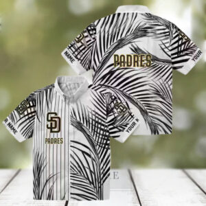 san diego padres palm stripes brown black white hawaiian shirt for mlb fans