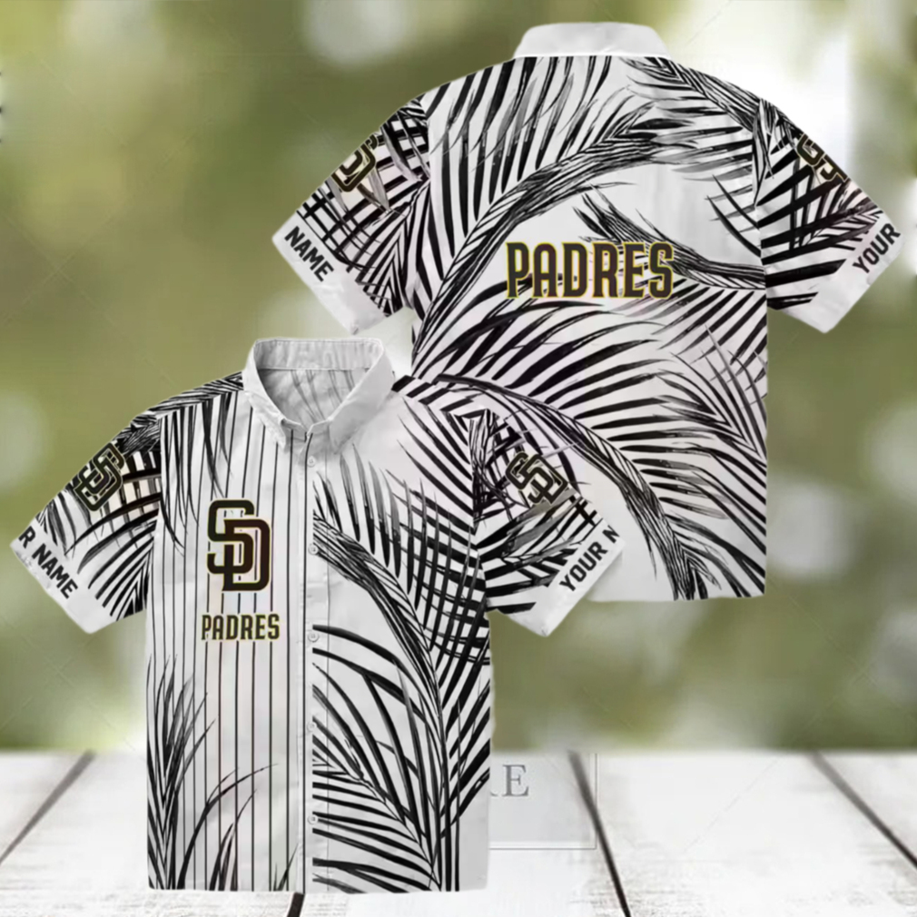 san diego padres palm stripes brown black white hawaiian shirt for mlb fans san diego padres palm stripes brown black white hawaiian shirt for mlb fans