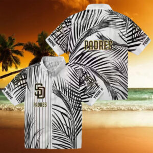 san diego padres palm stripes brown black white hawaiian shirt for mlb fans