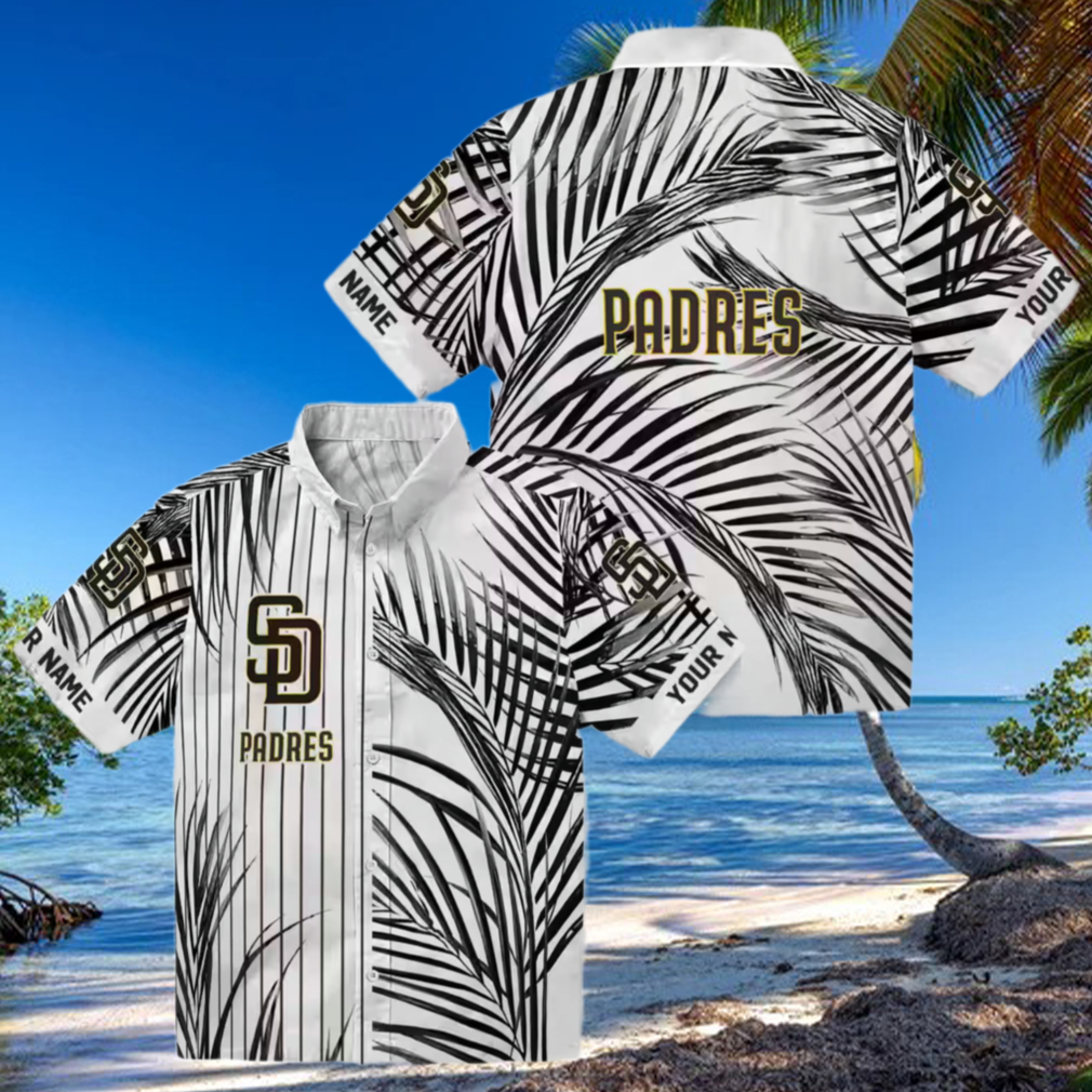san diego padres palm stripes brown black white hawaiian shirt for mlb fans san diego padres palm stripes brown black white hawaiian shirt for mlb fans