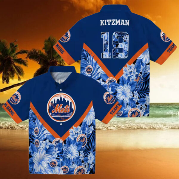 trendy new york mets floral blue hawaiian shirt custom mlb team shirt for fans 2
