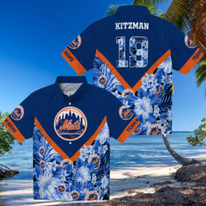 trendy new york mets floral blue hawaiian shirt custom mlb team shirt for fans 2