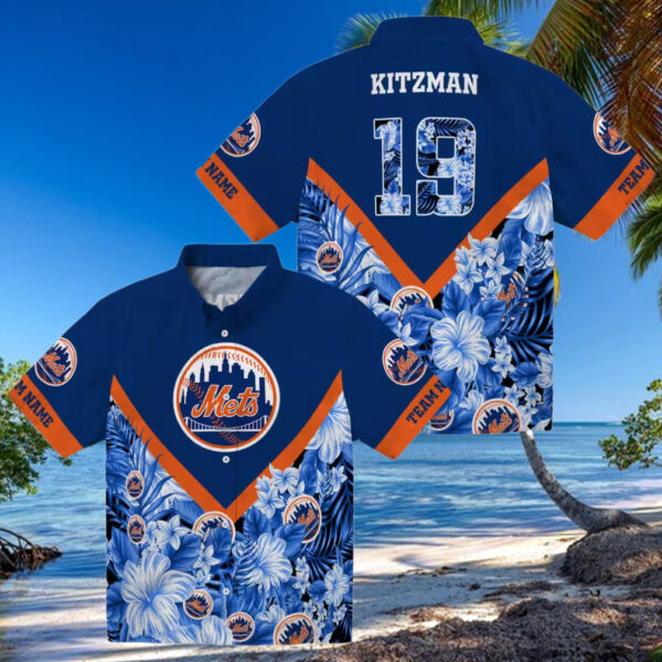 trendy new york mets floral blue hawaiian shirt custom mlb team shirt for fans 2